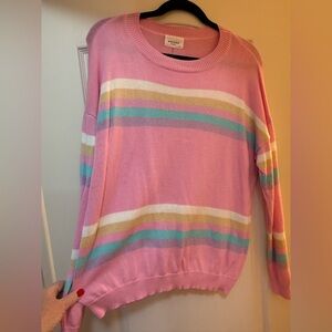 ANDREE BY UNIT Women's Pink With Multicolor Striped Sweater Size 1X